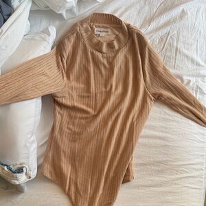 Privacy Please Tan Ribbed Bodysuit